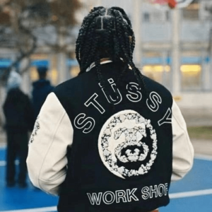 stussy workshop varsity jacket